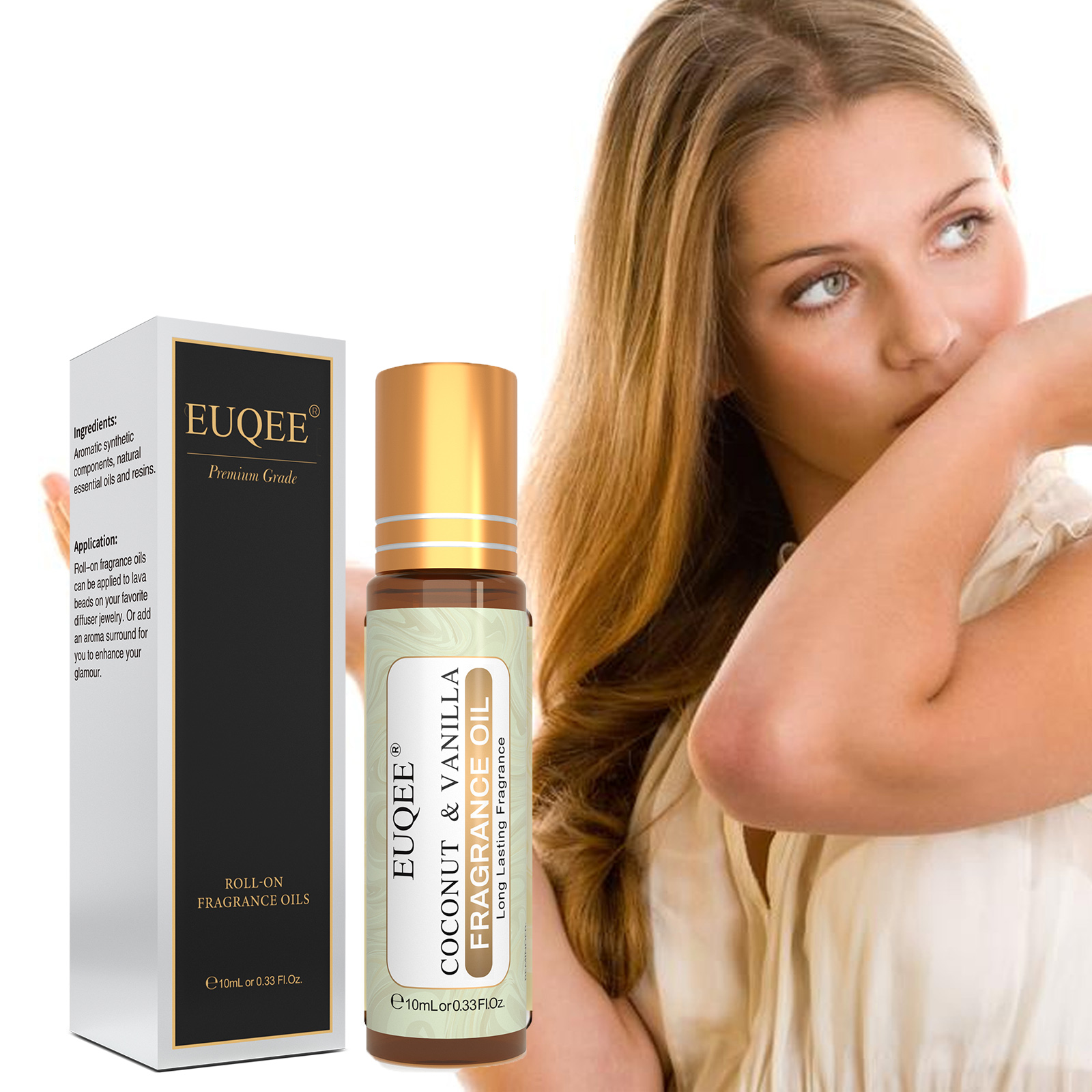 EUQEE 10ml 여성용 롤러 향수 오일-코코넛 바닐라 풍선 껌 밝은 크리스탈 폭탄 미드나잇 로즈 엔젤 아로마 오일
