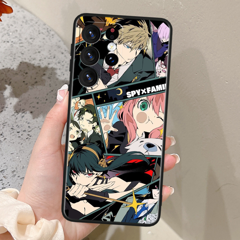 SPY×FAMILY casing penutup ponsel Anime hitam, untuk Galaxy Samsung S24 S23 S22 S21 S20 FE S10 Note 20 Ultra Plus Lite