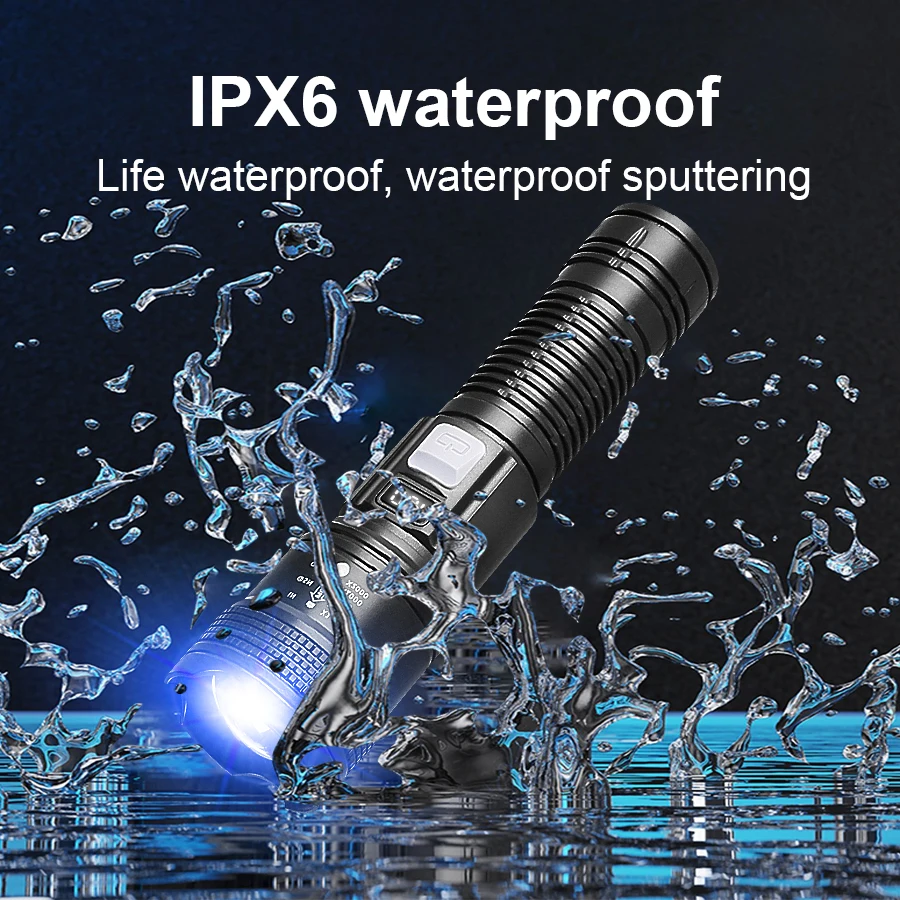 2000000 Linterna LM de potencia ultraalta, pantalla electrónica Digital, resistente al agua, con Zoom, luz de mano, linterna para acampar al aire libre