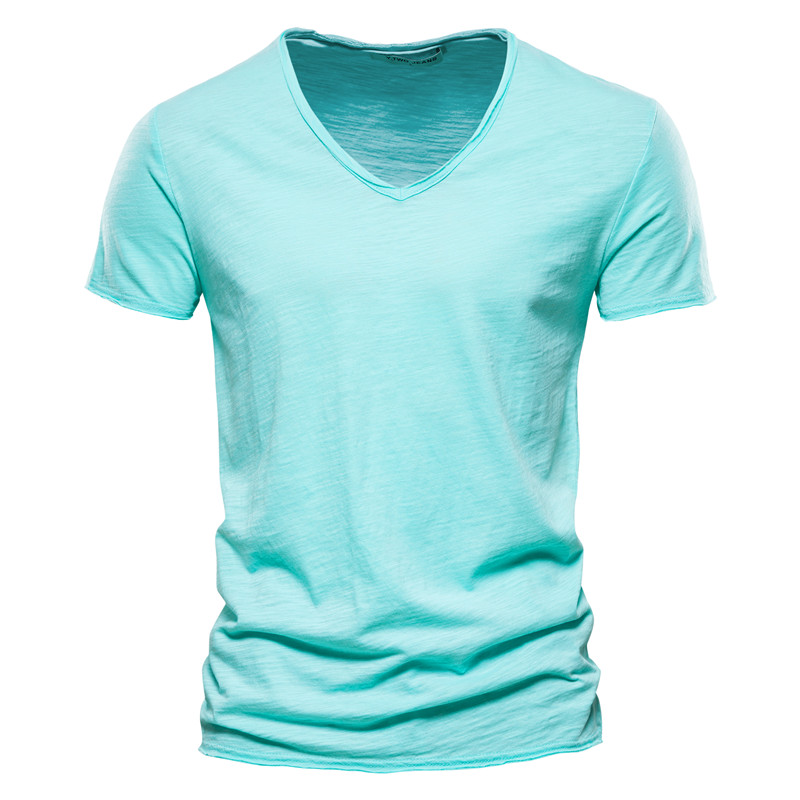 Nowy 100% bawełniany T-shirt męski Topy z dekoltem V Cienkie koszulki z krótkim rękawem Wysokiej jakości męska moda Fitness Gorąca koszulka dla mężczyzn Rozmiar S-5XL
