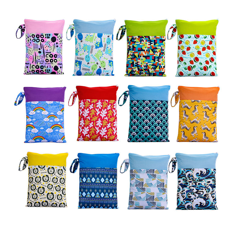 BIAI รูปแบบที่สวยงามโพลีเอสเตอร์เด็กชุดว่ายน้ํากันน้ํากระเป๋าคู่กระเป๋าผ้าอ้อมเด็กแห้ง Mini กระเป๋าเปียกผ้าอ้อมกระเป๋าผ้าอ้อม 25*35