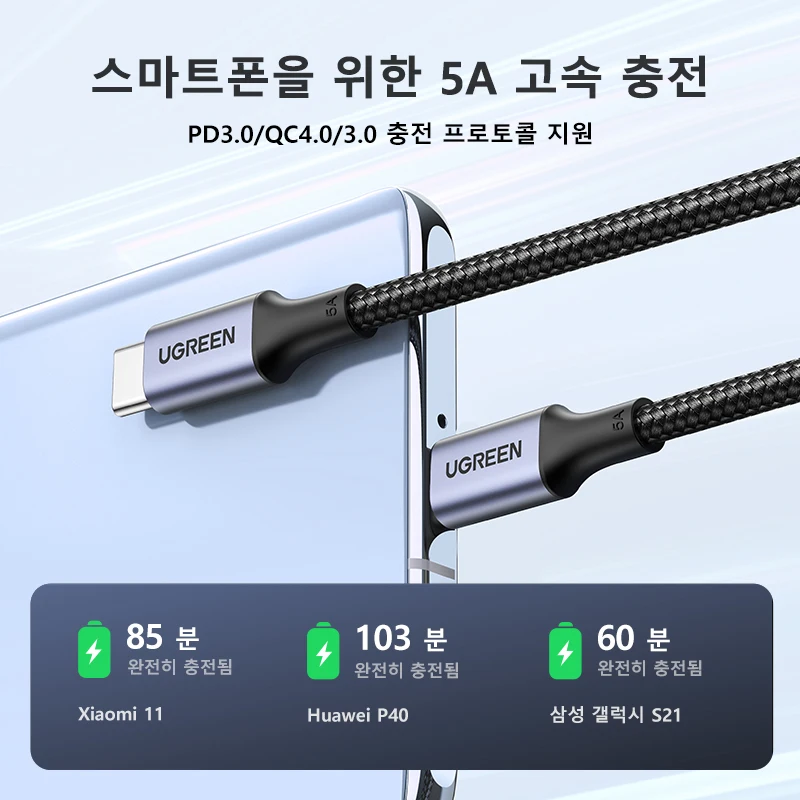 UGREEN 100W USB 타입 C to USB C 케이블 맥북 아이폰17 16 아이패드 삼성 샤오미 PD 고속 충전기 코드 5A E-마커 칩