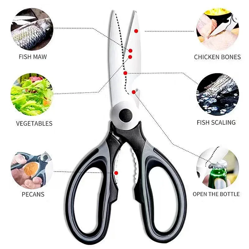 Herramientas de cocina multifunción de acero inoxidable, tijeras fuertes para cortar verduras en el hogar, hueso de pollo, pescado, comida, herramienta multiusos