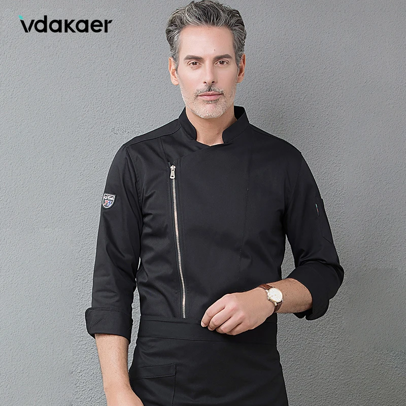 Hochwertige schwarze Langarm-Masterkoch-Arbeitsuniformen für Restaurant, Hotel, Grillen, Küche, Arbeitskleidung, Lebensmittelservice, Koch-Oberteile