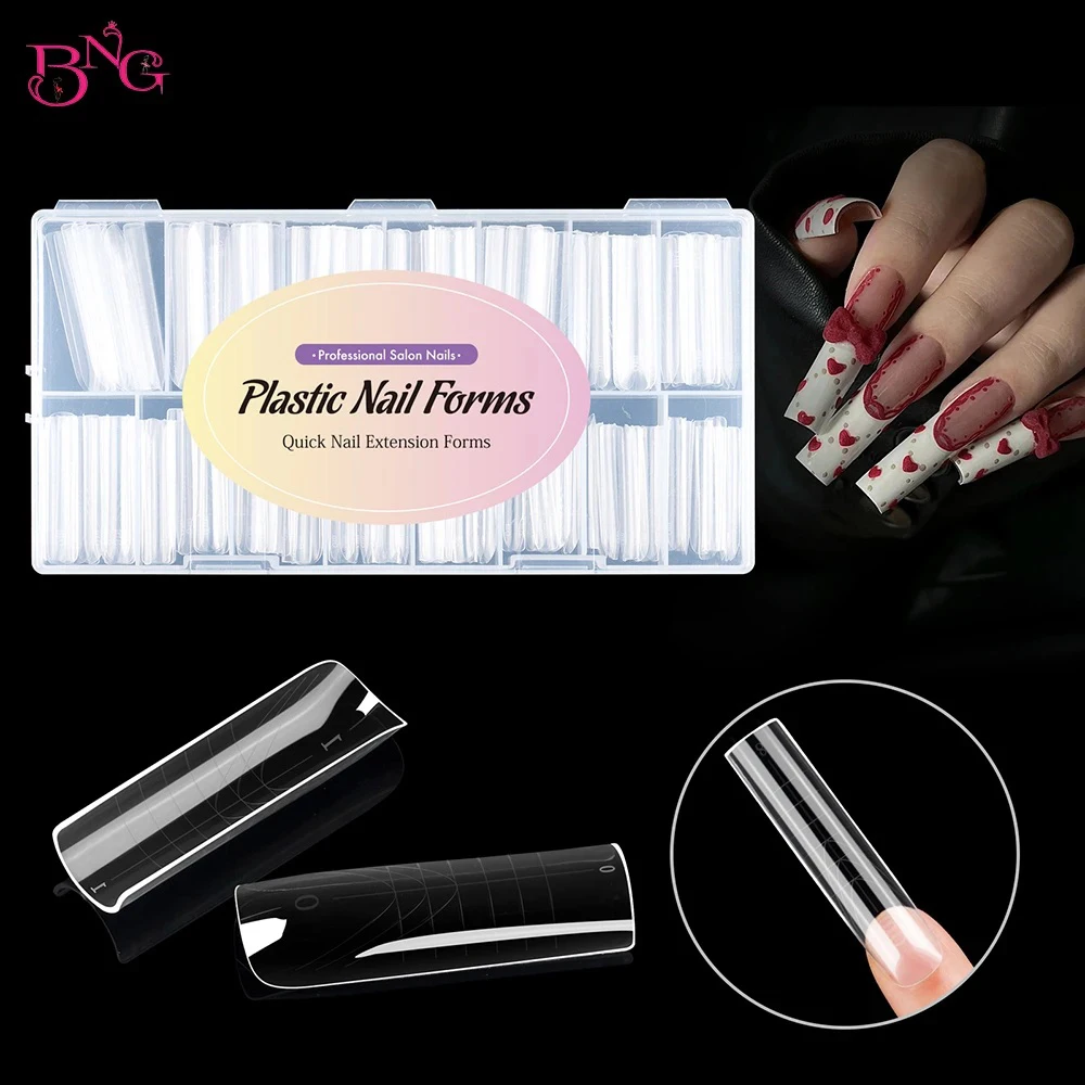 BNG Nail Formas duales para uñas de gel de extensión de poliéster Formas de uñas para gel constructor Reutilizable 15 tamaños Conjuntos de moldes de uñas acrílicos para manicura