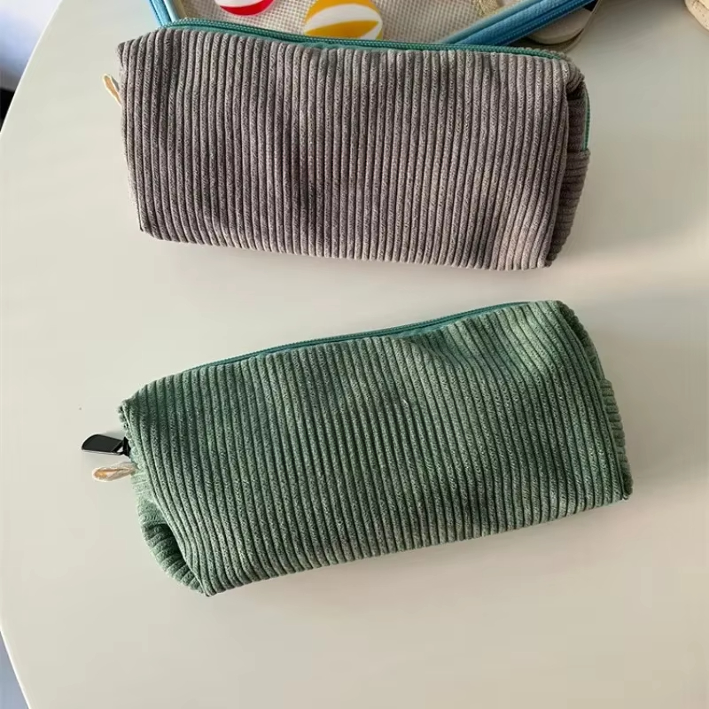 Creative Corduroy Pencil Case INS Style Large Capacity Toiletry Bag Zipper Pen Bag Office School Supplies,has random logo print