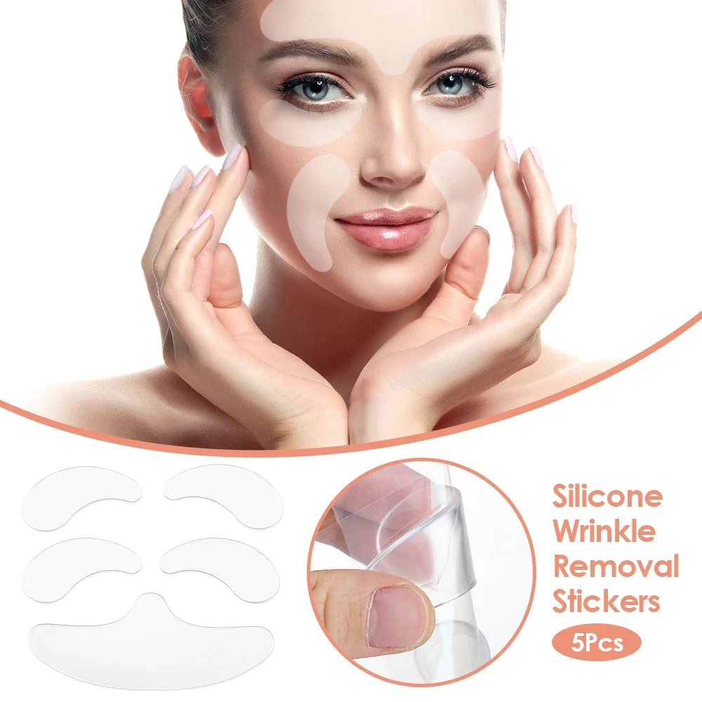 5 pz Riutilizzabili Toppe E Stemmi In Silicone Anti Rimpel Pad In Silicone Rimozione Delle Rughe Adesivo Viso Fronte Collo Occhio Adesivo Pad Lifting Cura