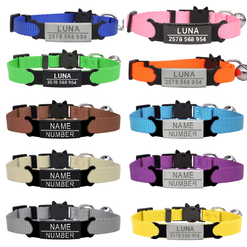 Cá Tính ID Tag Nơ Đeo Cổ Chuông Khắc An Toàn Ly Khai Chó Nhỏ Nylon Có Thể Điều Chỉnh Dành Cho Chó Con Mèo Con Vòng Cổ