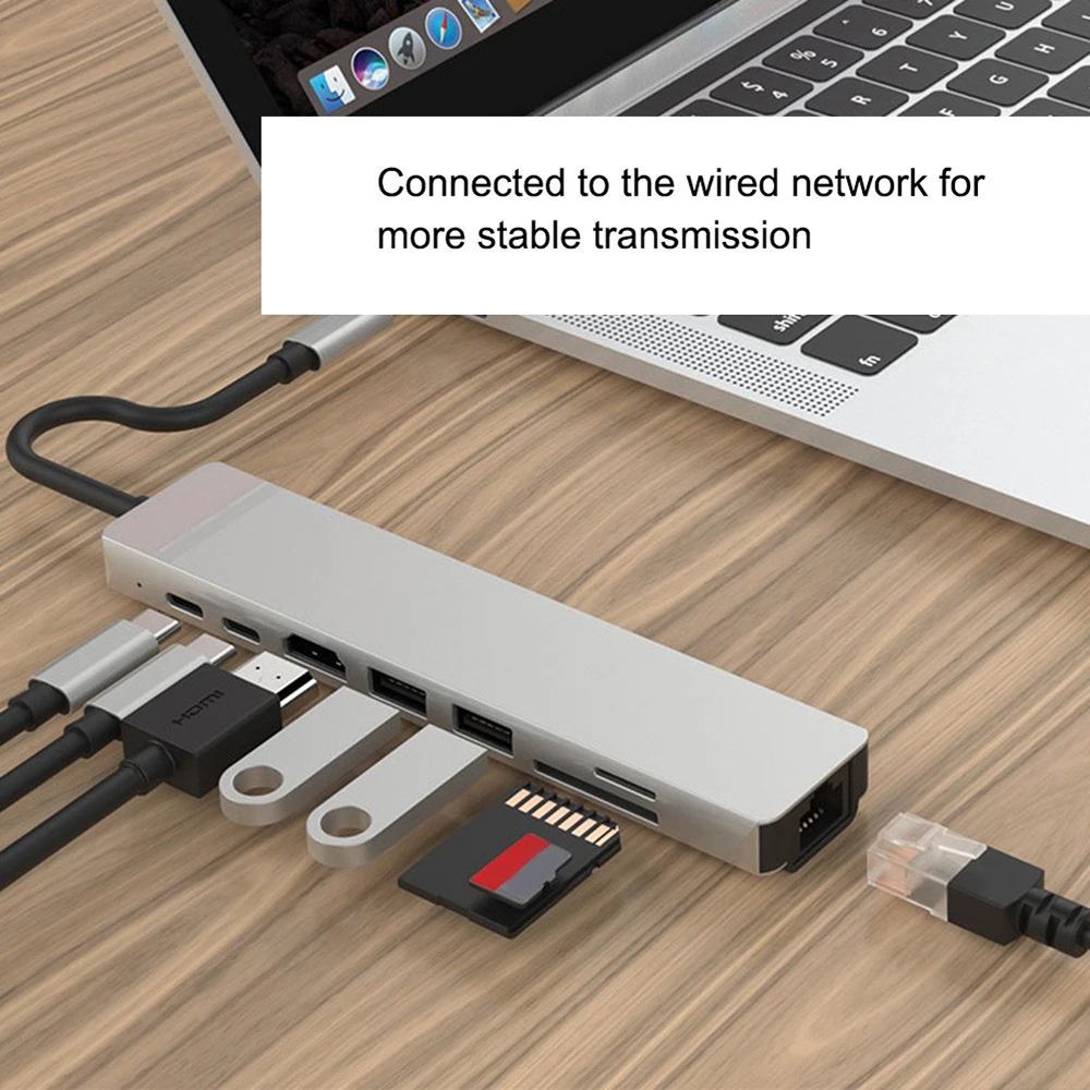 USB 3,0 tipo C HUB USB C estación de acoplamiento a HDMI 4K 30HZ multifuncional tipo C a RJ45 1000Mbps adaptador Ethernet extensor VGA