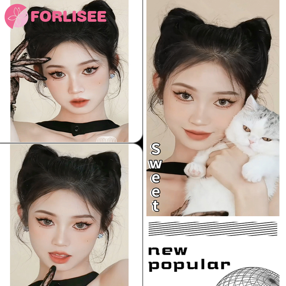 Forlisee-女の子のためのカーリーヘアバン、クリップスタイル、ブラウン、ブラック、合成、ヘアタイ、ラップ、アイスティック、ポニーテール、ストレートヘアバンド