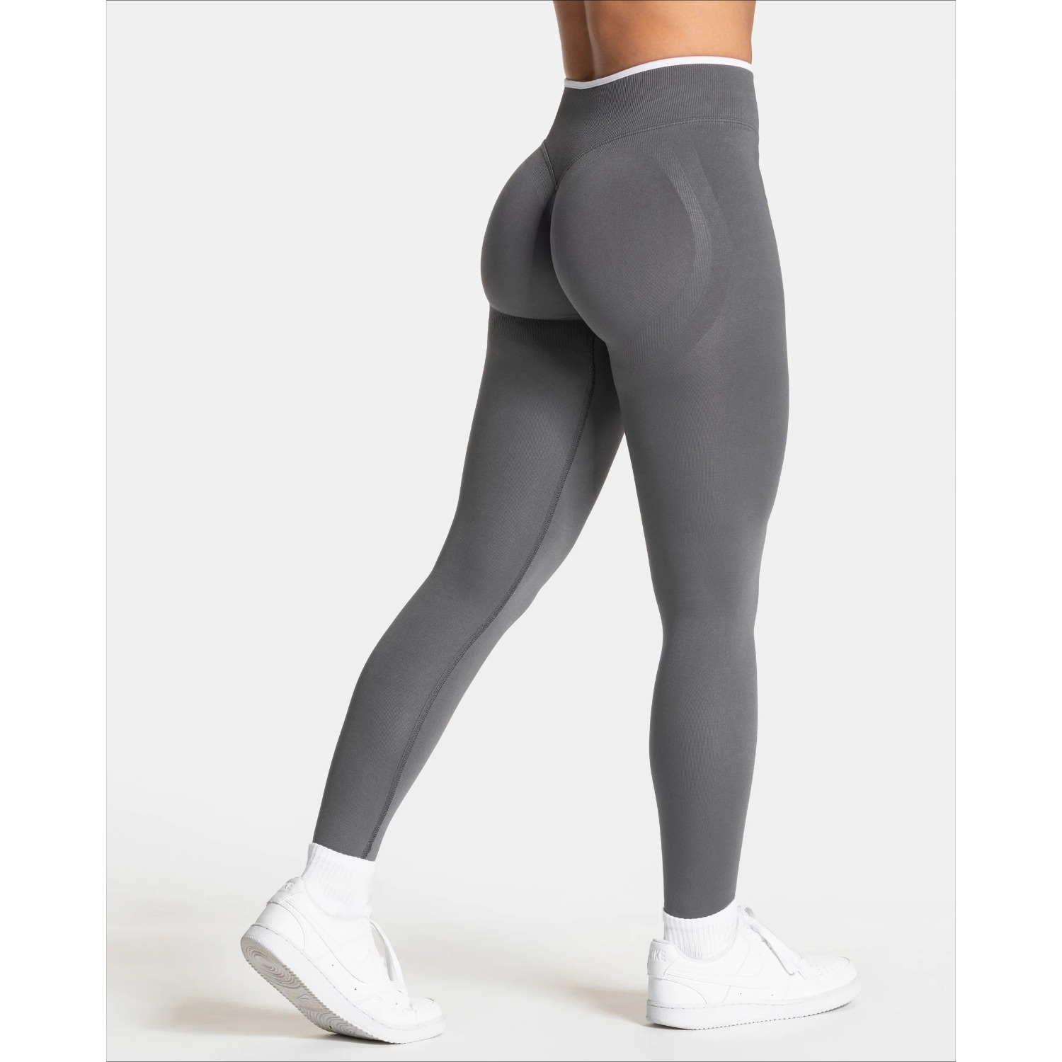 Pantalones deportivos sin costuras para gimnasio para mujer, pantalones deportivos de Color sólido con borde blanco, cintura alta ajustada, pantalones de Yoga para levantamiento de cadera, pantalones de ejercicio para correr