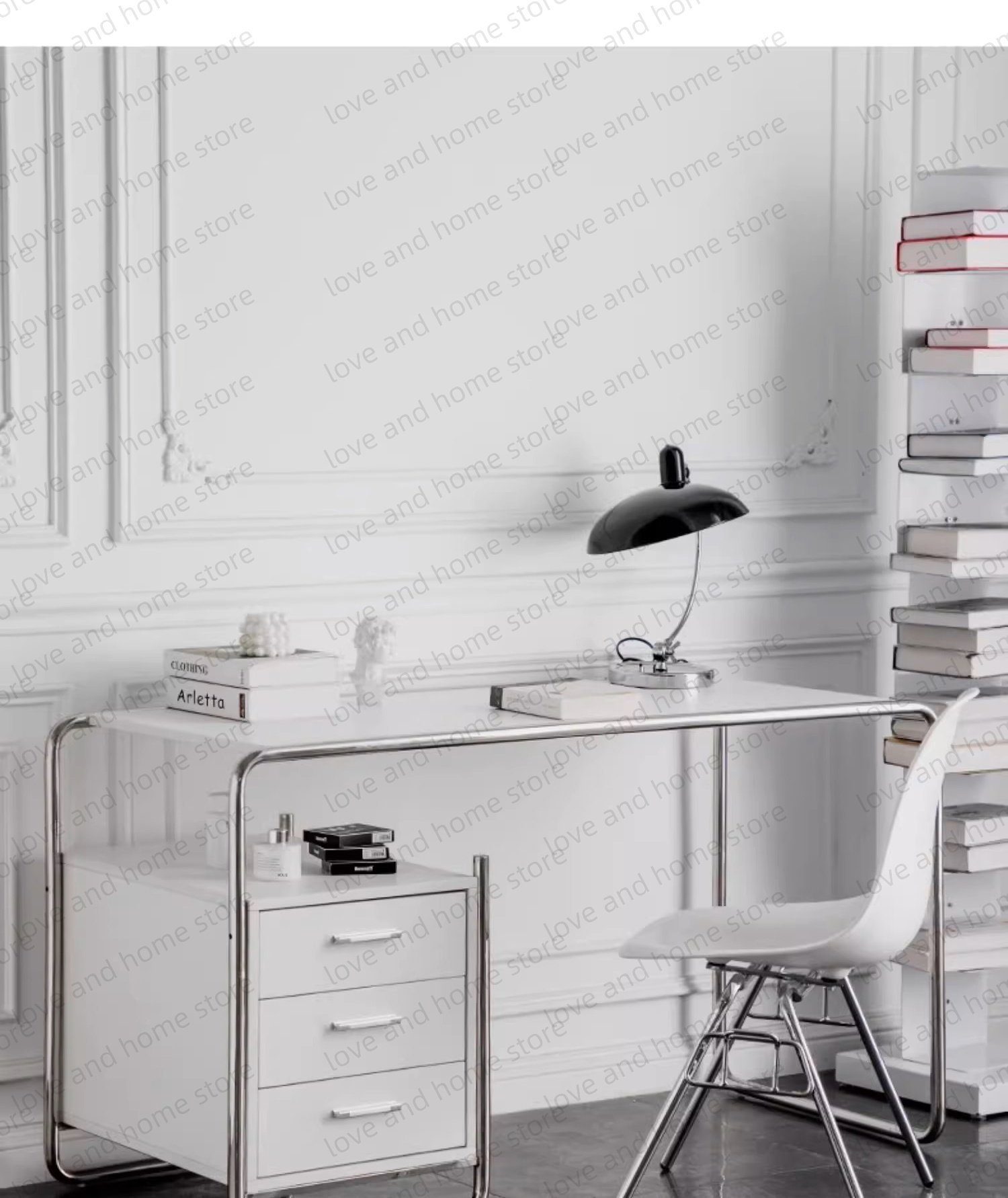 Bauhaus Escritorio de acero inoxidable MDF de acero tubular compacto con cajón Escritorio de computadora Escritorio de oficina