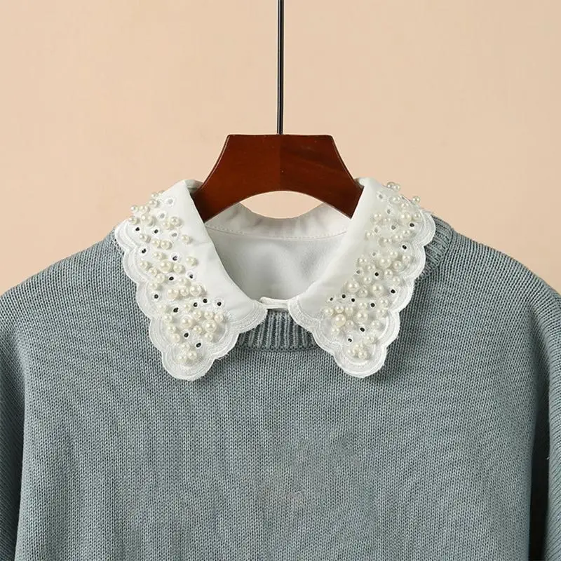 Y5GC Collar perla con cuentas perlas estilo coreano para mujeres blanca blanca desmontable bordado
