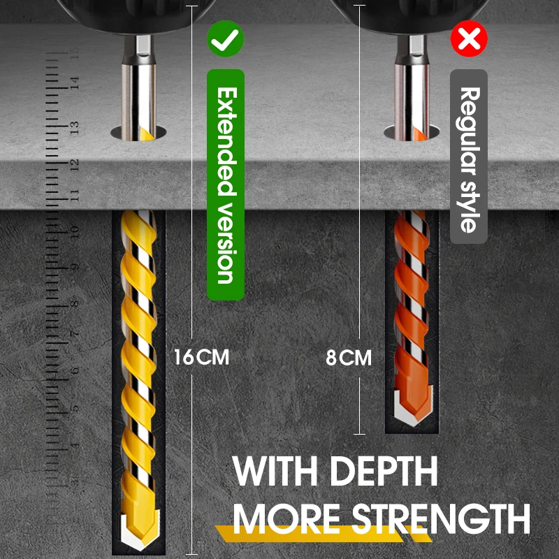 1/4" 160mm Extended Drill Bit Hex Shank 1pc 6-12mm Tungsten Carbide Drill Bit For Masonary Concrete Brick Stone Power Tools