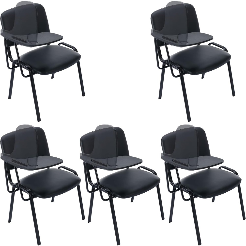 Setof 5 Stackable Chairs with Flip-up Tablet Arm Stackable Guest Chairs, Office Conference Room/Training Room/Community Centers