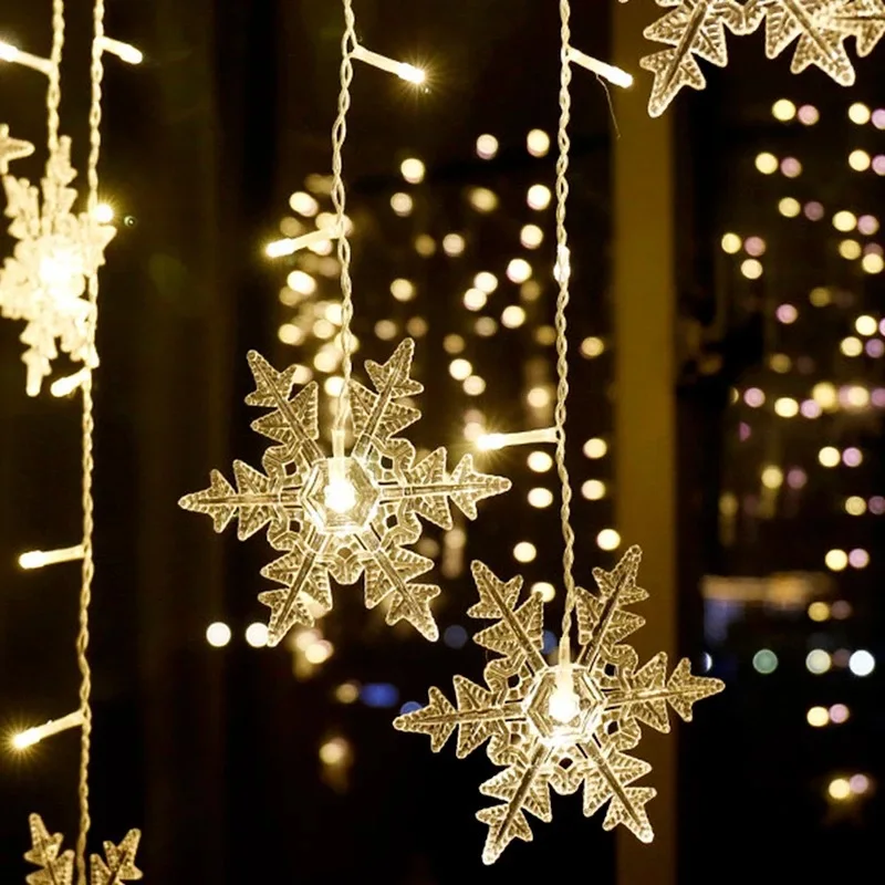 Lumière de noël Led flocon de neige rideau glaçon fée chaîne lumières guirlande extérieure pour la maison jardin nouvel an fête décoration