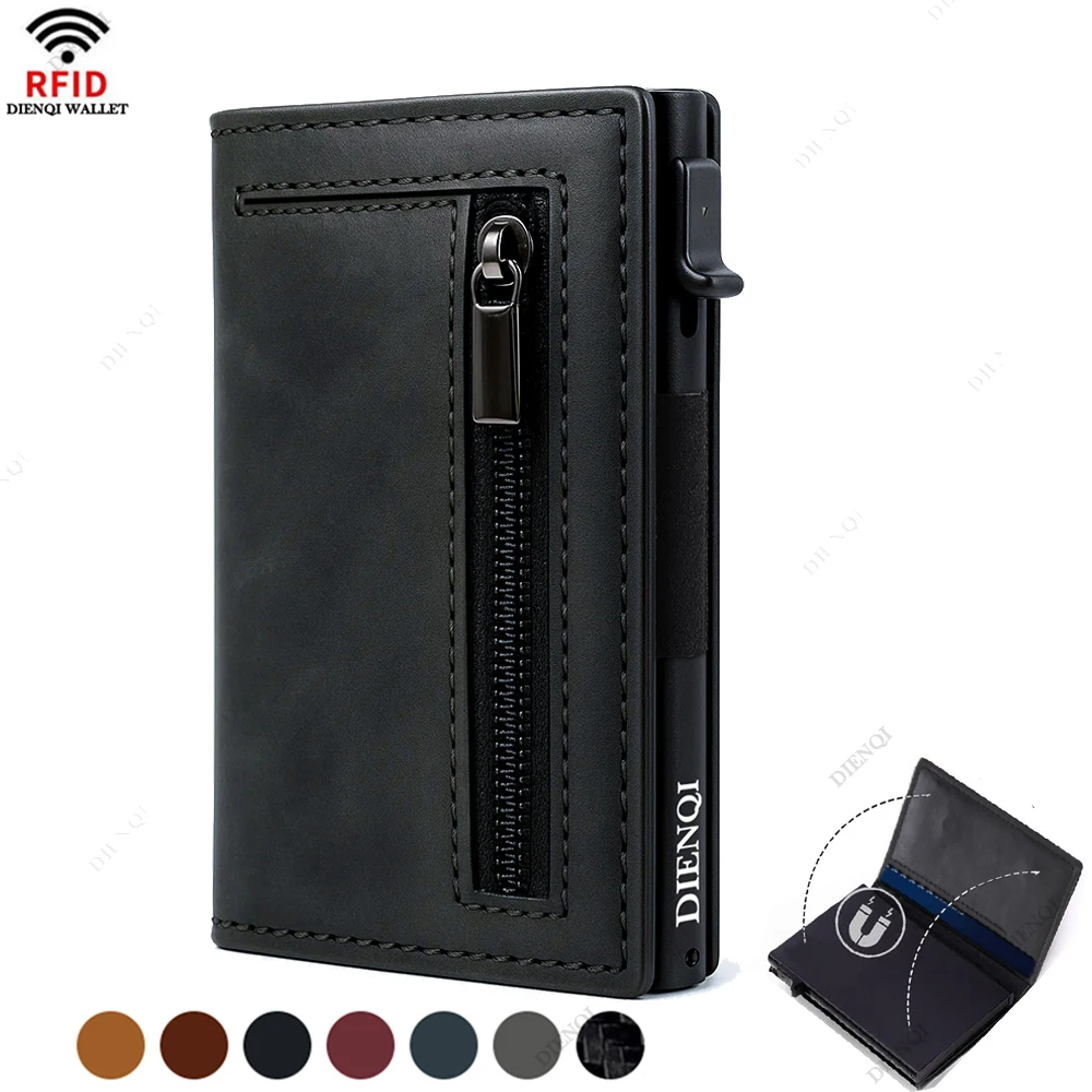 Tarjetero Rfid, billeteras para hombre, monedero de lujo, monedero de Metal de aluminio, billeteras minimalistas inteligentes pequeñas y delgadas para hombre
