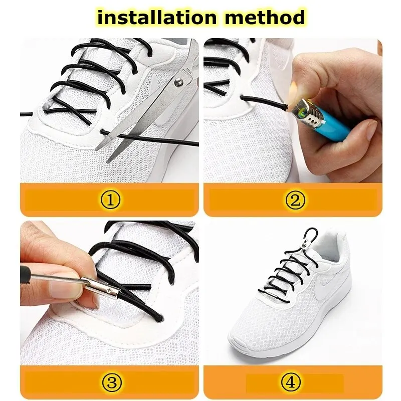Lacci elastici chiusura scorrevole in metallo riflettente No Tie lacci per scarpe Round Child Adult Leisure Take A Walk Sneakers Lazy Shoe Lace