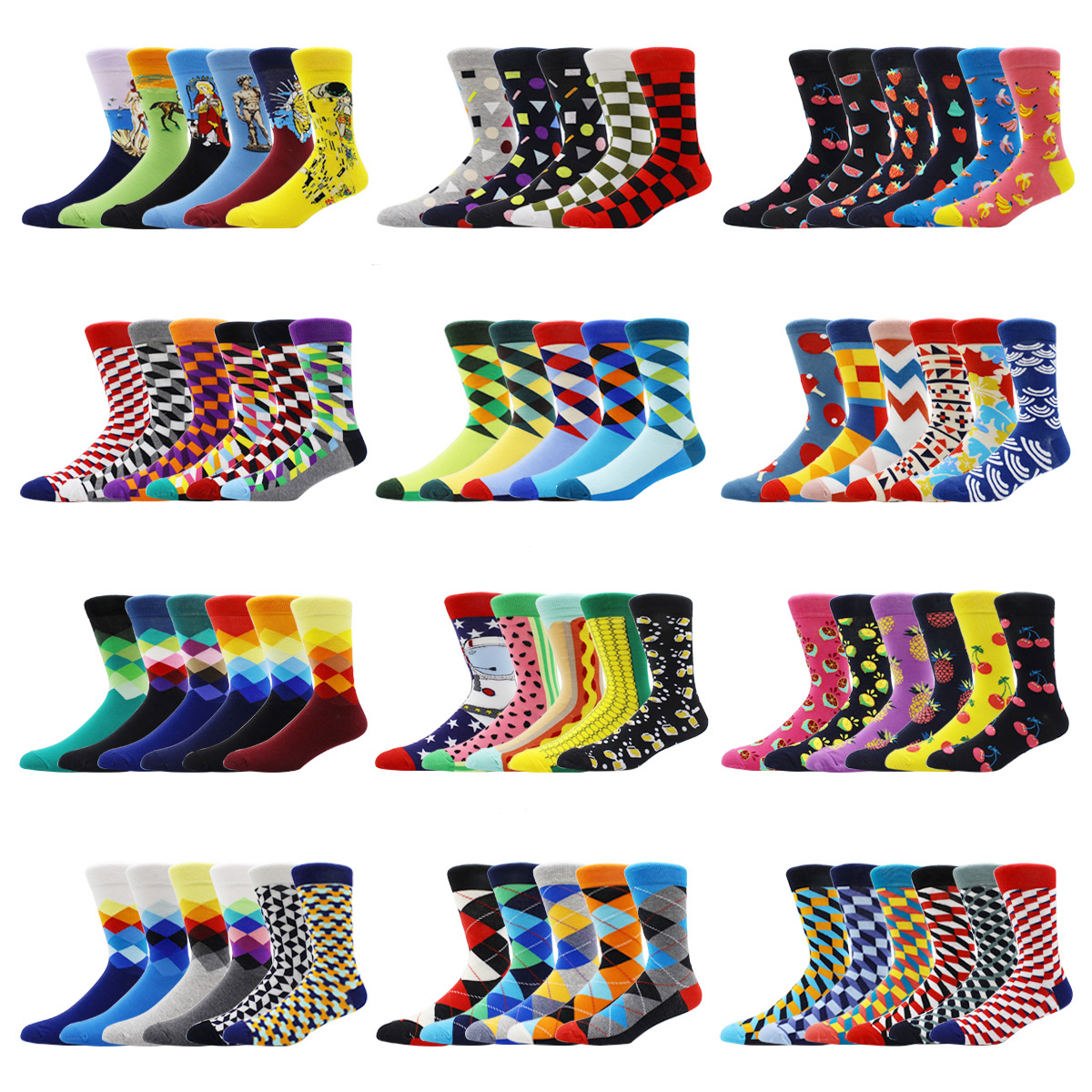 5-6 pares de nuevos calcetines de algodón peinado de alta calidad para hombres y mujeres, calcetines divertidos informales novedosos de moda feliz para monopatín para hombres