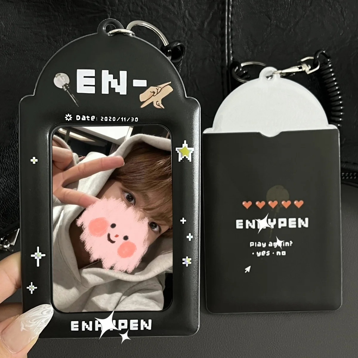 Black En Card Holder,Kpop EN Photocard Holder Matte Texture PC Storage Show Star Idol Commodity Suitable for EN Fans