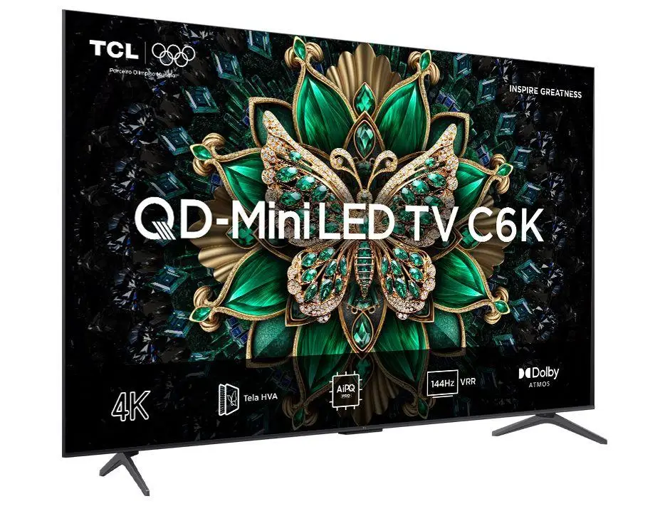 Smart TV  65" TCL 4K UHD MiniLED 65C6K 120Hz Google TV AiPQ Google Assistente 4 HDMI 2 USB