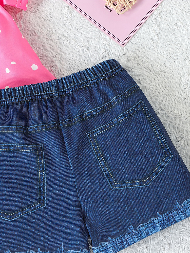 Abito per bambini con stampa gattino con fiocco per le vacanze casual a maniche corte da ragazza estiva 2 pezzi