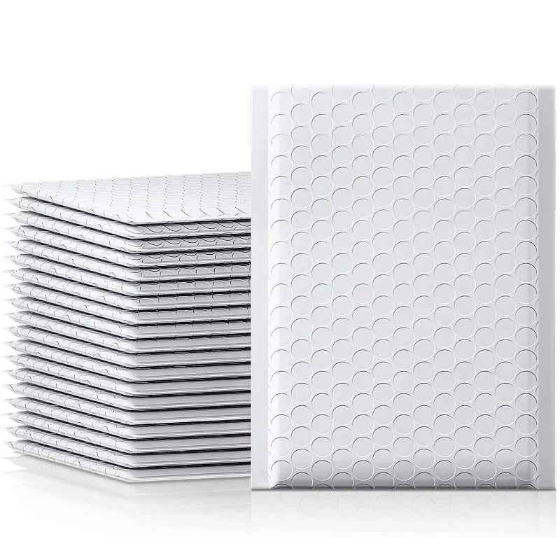 Self Seal impermeável Polymailer Envelopes, Bubble Mailers, Branco, Proteção Parcel, Embalagem Sacos, Envelopes acolchoados, 1-50Pcs