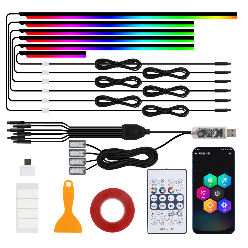 Universele Symfonie Auto Omgevingslichten LED Interieur RGB Streamer Sfeerlamp USB APP Afstandsbediening voor Tesla Model 3Y S X