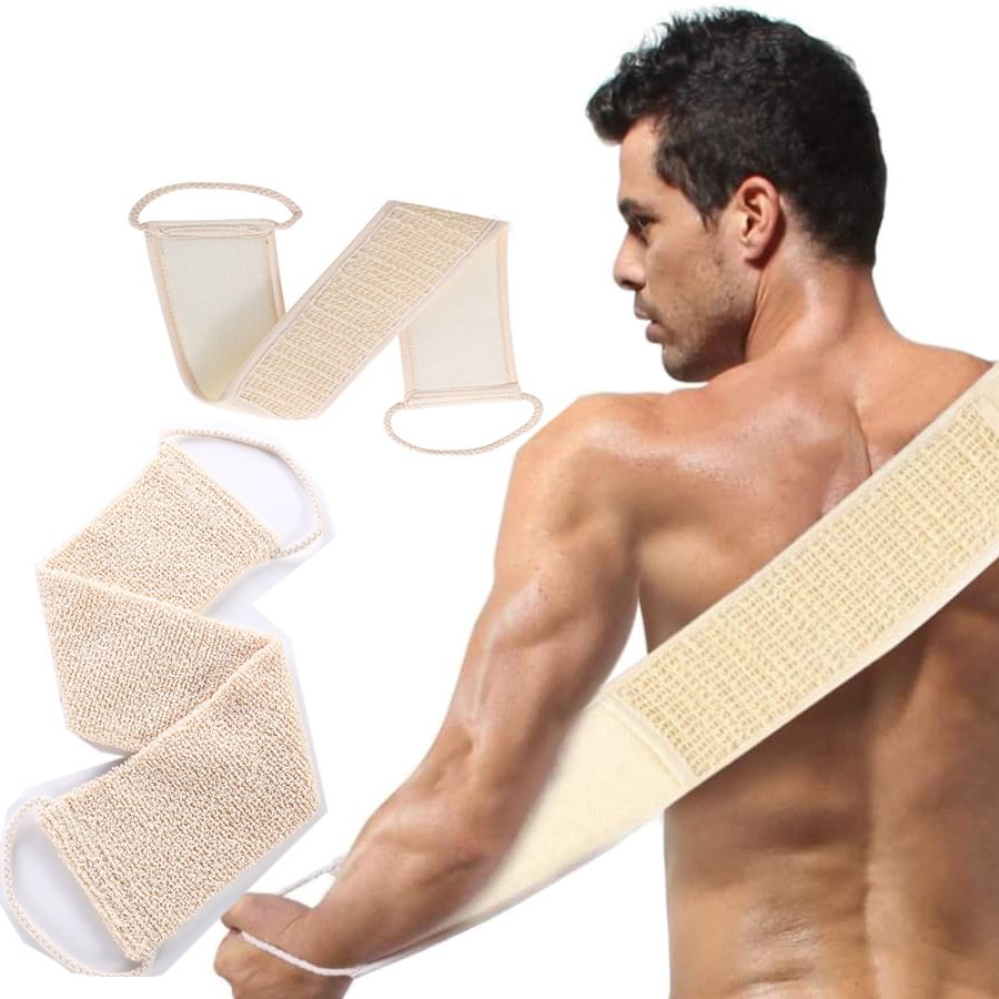 Natural Cotton Linen Long Strip Bath Towel Powerful Exfoliating Back Massage Rubbing Shower Brush Body Scrubber Cleaning Tool