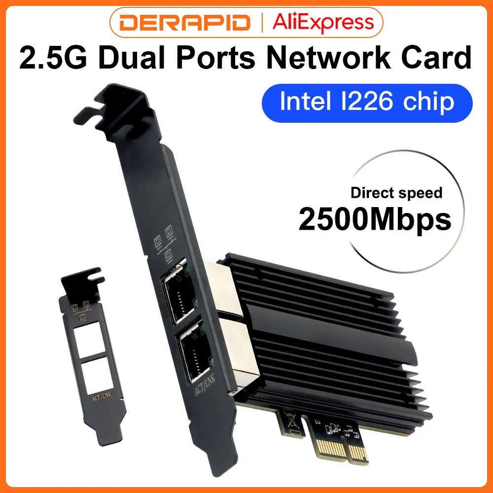 Tarjeta de red Pcie a RJ45 Intel I226, 2500Mbps, 2,5G, Gigabit, Ethernet, puertos duales, 100/1000/2500Mbps, para escritorio