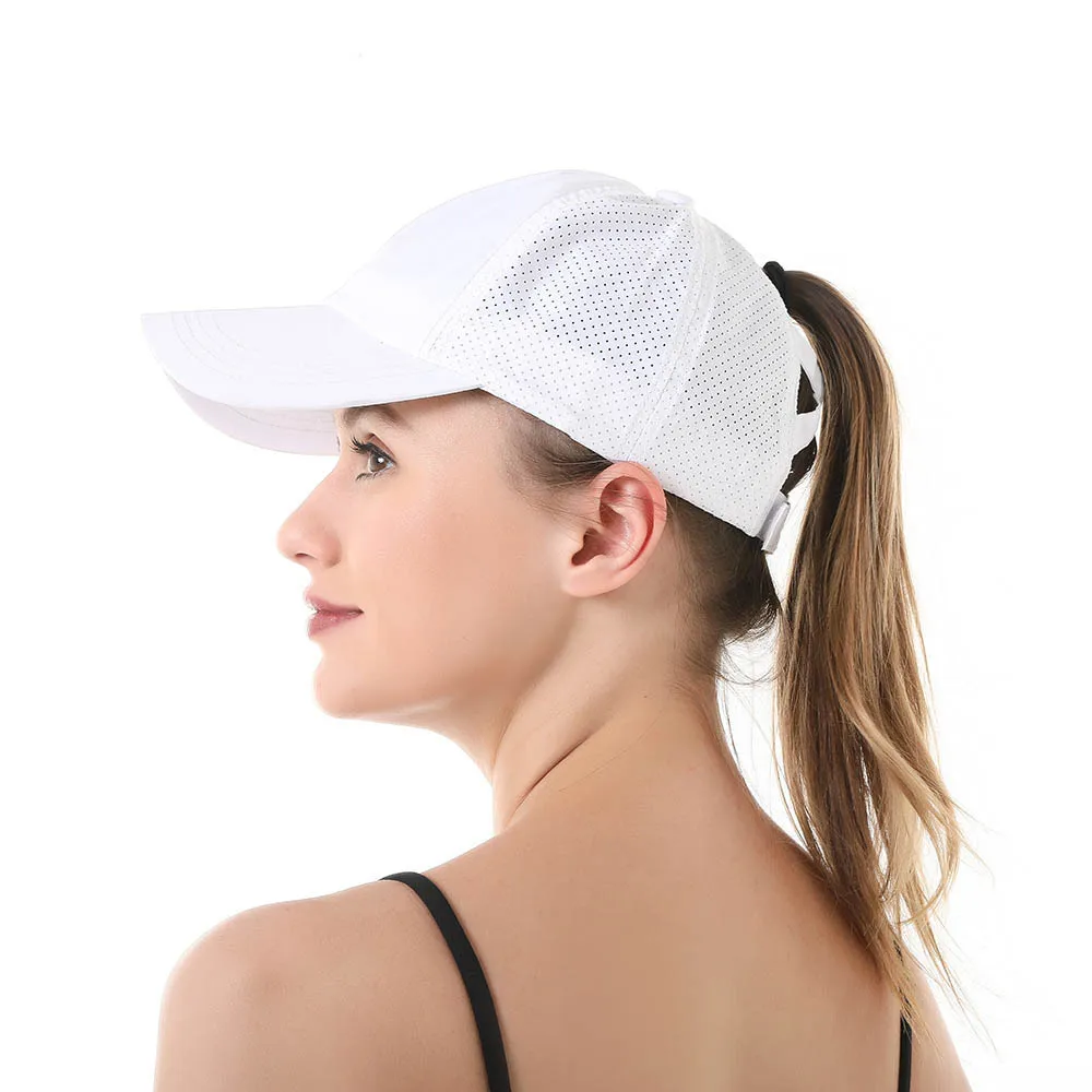 ฤดูร้อนสีทึบเบสบอลหมวกผู้หญิง Athleisure CROSS หางม้าหมวกตาข่าย Quick-Drying หมวกหมวก Visor