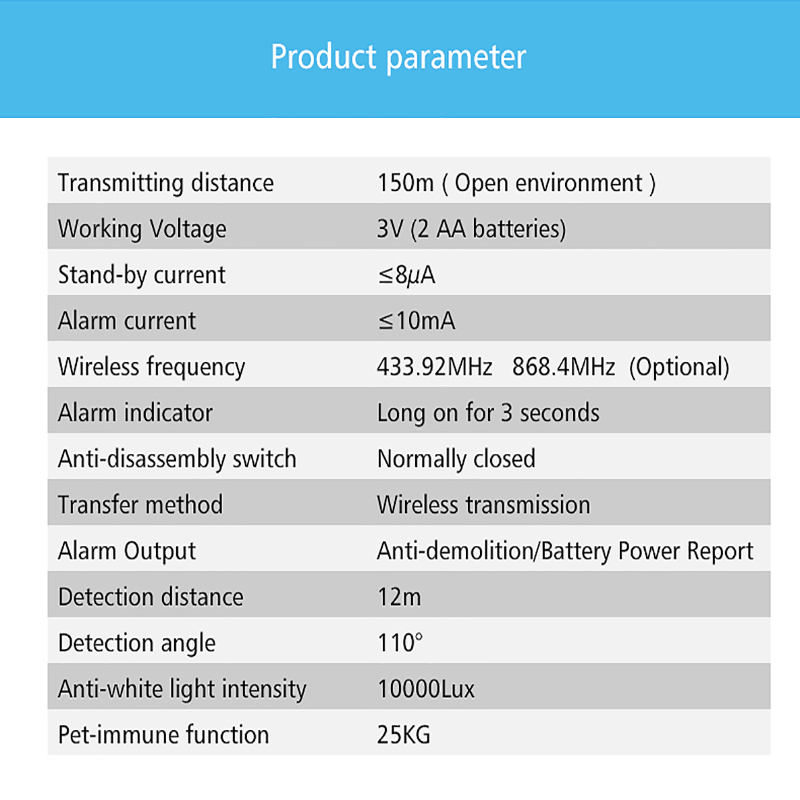 Staniot 433Mhz Mini Detector de movimiento PIR para exteriores hogar inteligente Sensor de alarma antirrobo de seguridad del cuerpo humano infrarrojo 110 °   con a prueba de mascotas