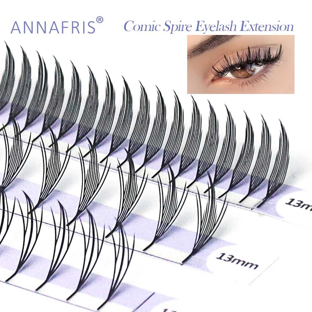 ANNAFRIS extensión de pestañas de aguja cómica, abanicos prefabricados, Manga de Cachemira Natural, pestañas postizas, pestañas Pteris con forma de pluma suave Natural