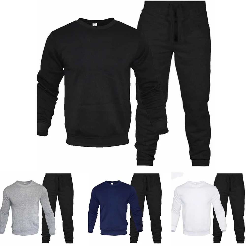 Herren zweiteiliges Set O-Ausschnitt 2-teilige Sets Trainings anzug Kapuze Sweatshirt Kordel zug Hose männliche Sport Hoodies laufen Sportswear