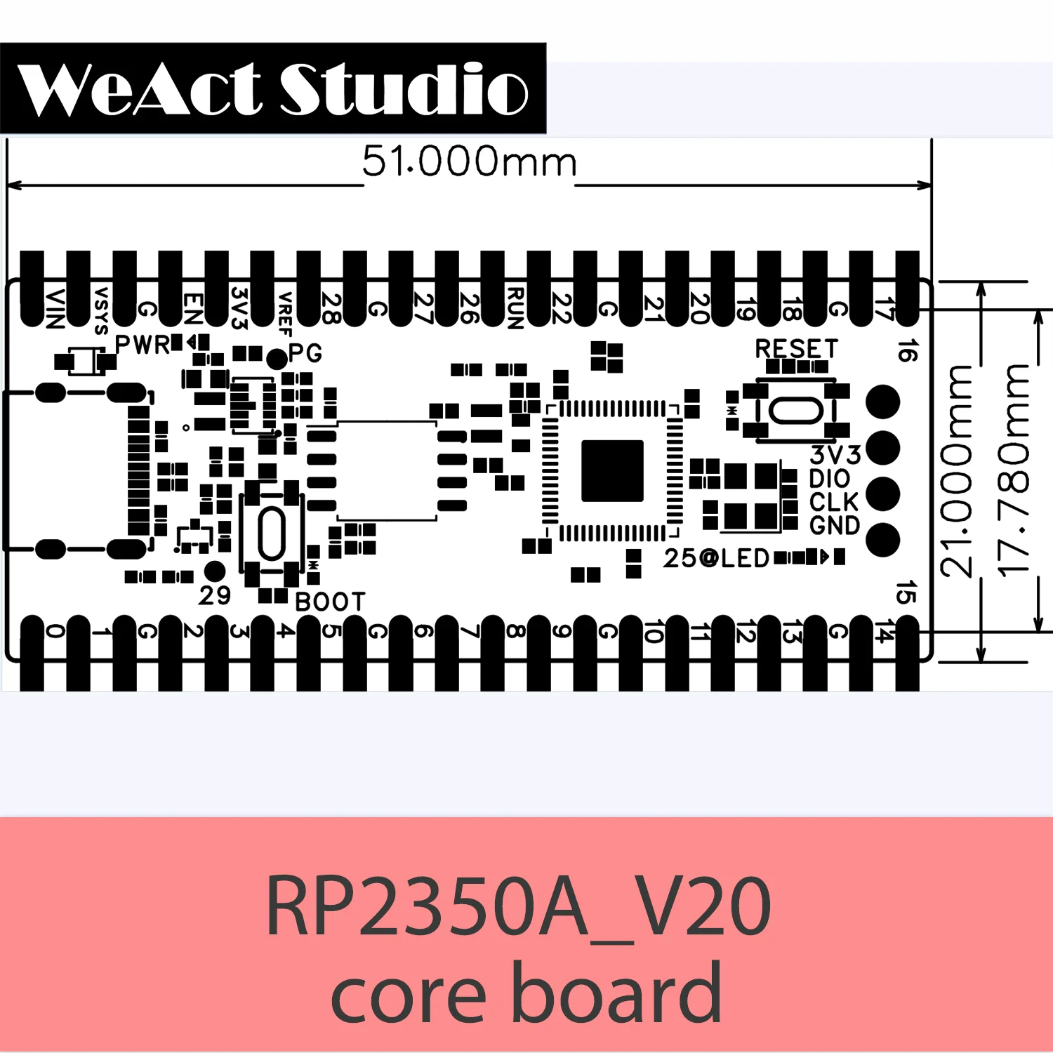 WeAct RP2350A_V20 reemplaza completamente el original PICO2 Raspberry Pi RP2350 RISC-V Hazard3 520KByte SRAM 4or16MByte QSPI Flas