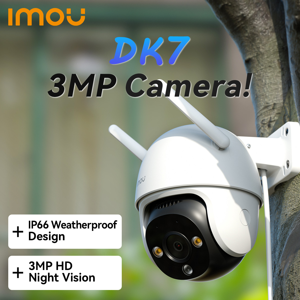 IMOU DK7 Cámara exterior de 3MP Visión nocturna colorida Wi-Fi IP66 AI Cámara de detección humana Vigilancia