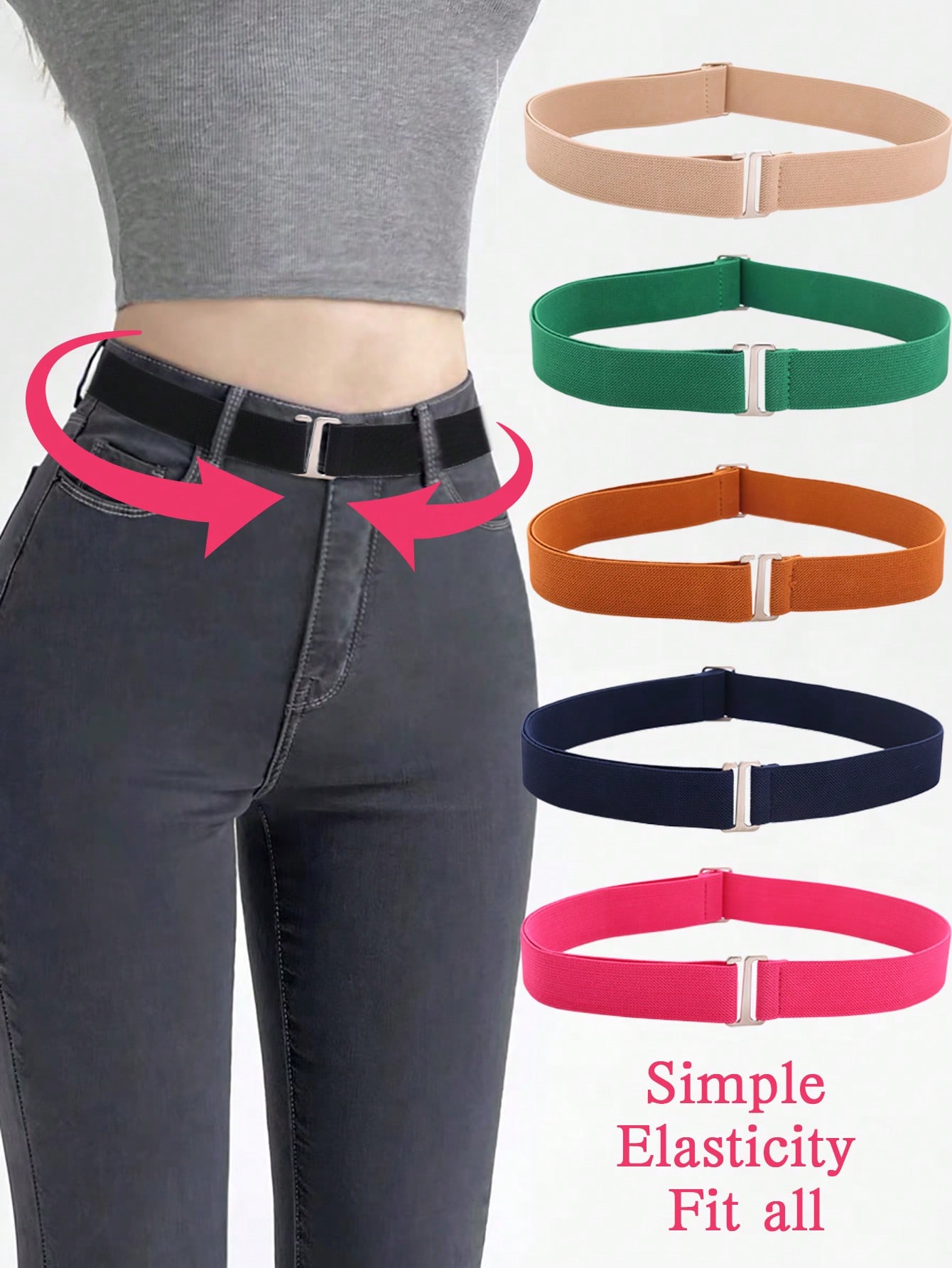 Cintura per pantaloni antiscivolo taglia unica elastica comoda e regolabile da donna, adatta alla maggior parte