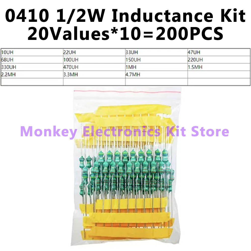 1Set 200PCS Inductor Assortment Kit 1UH-4.7MH 20values DIP Inductance Color Ring Inductor Assorted Kit