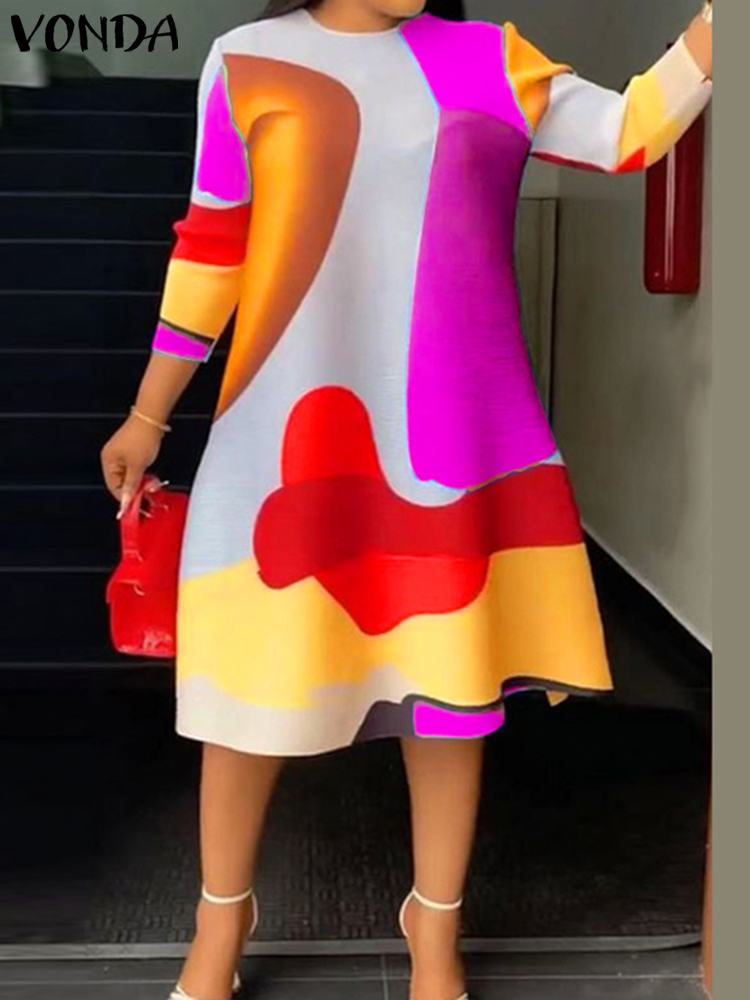 Vonda-女性のためのエレガントなボヘミアンプリントのイブニングドレス,空中ブランコドレス,カジュアルなルーズドレス,特大,プラスサイズ,5xl,2024