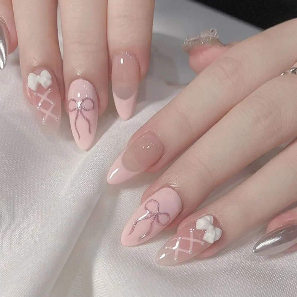 Uñas postizas francesas de 24 piezas para mujer, Parche de Uñas postizas, estilo veraniego, diseño con purpurina, cobertura completa, usable