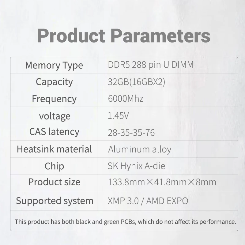 KingBank Radiator Pamięci RAM DDR5 6000MHz 16GB Desktop Pamięć DDR5 RAM Dual Channel Komputer Desktop PC Hynix A die CL28