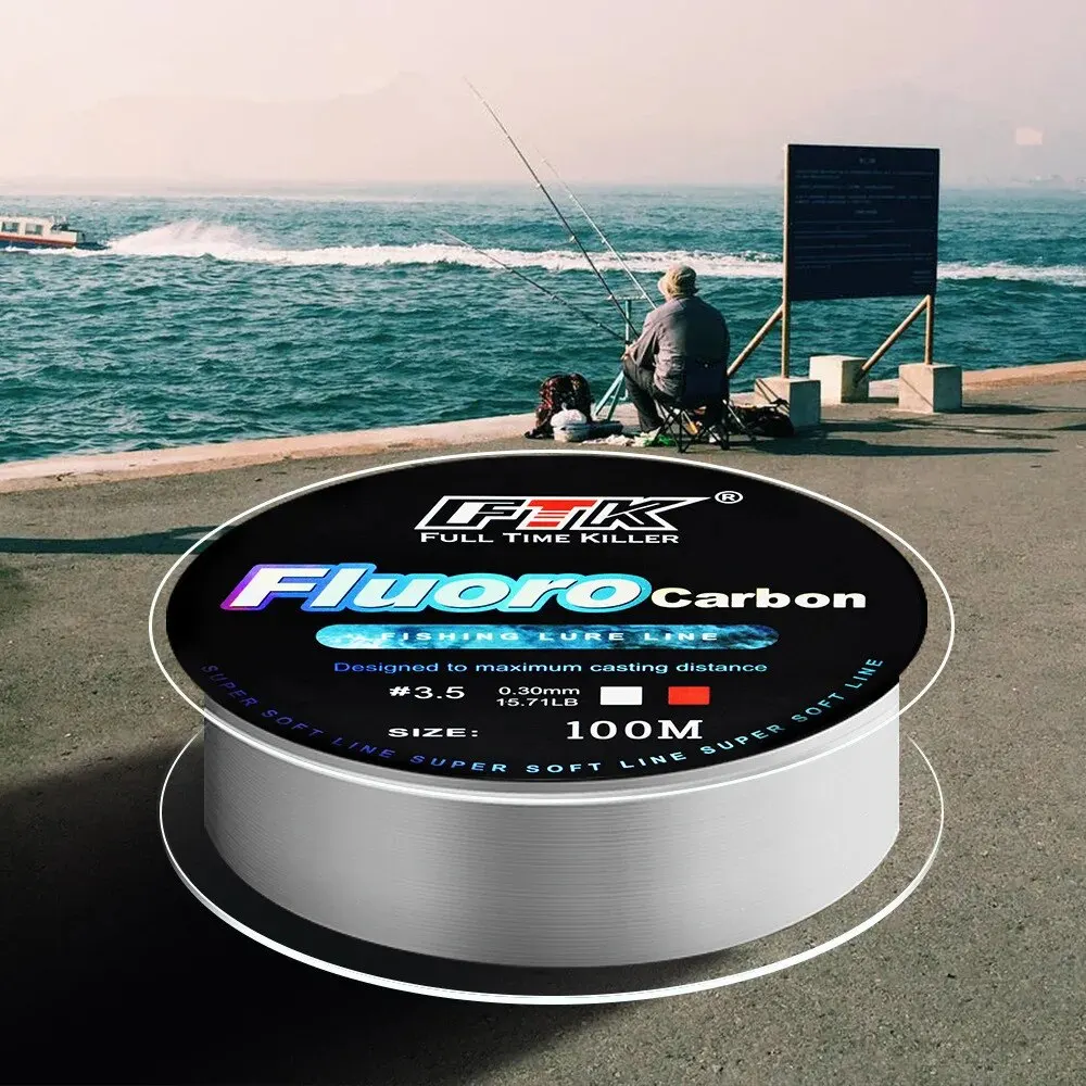 Lenza da pesca con esca in fluorocarbonio da 100 m, pesca a mosca in fibra di carbonio, pesca selvaggia, pesca in mare, accessori per la pesca, strumenti, all'aperto