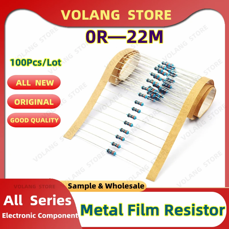 100 Uds 1/4W 0R-22M 1% resistencia de película metálica 0,25 W 0R 2,2 10 100 120 150 220 270 330 470 1K 2,2K 4,7K 10K 180K 470K 1M 15M 20M Ohms