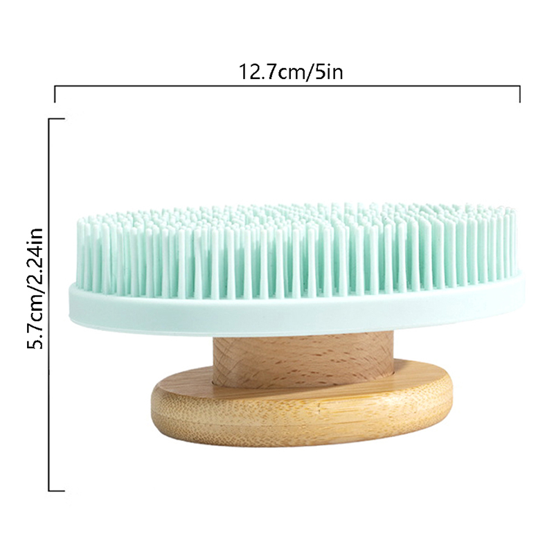 Cepillo de silicona con mango largo de madera, cepillo de ducha Exfoliante para la piel seca, herramienta de limpieza para masaje corporal