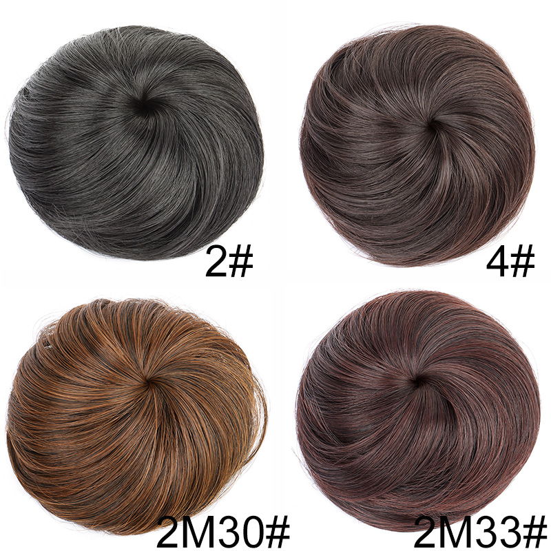 Synthetischer, kurzer, glatter Haarknoten, Chignon, Clip-in-Haarverlängerung, schwarzbraunes Haarteil für Frauen