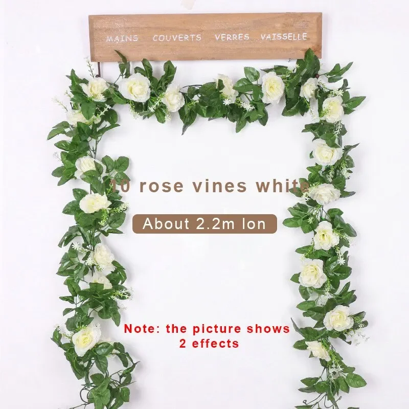 Clearance_1 Pz 2.2 M Fiore Bianco Artificiale Falso Appeso Piante di Vite Finte Foglie Artificiali Ghirlanda di Fiori Decorazione di Nozze_
