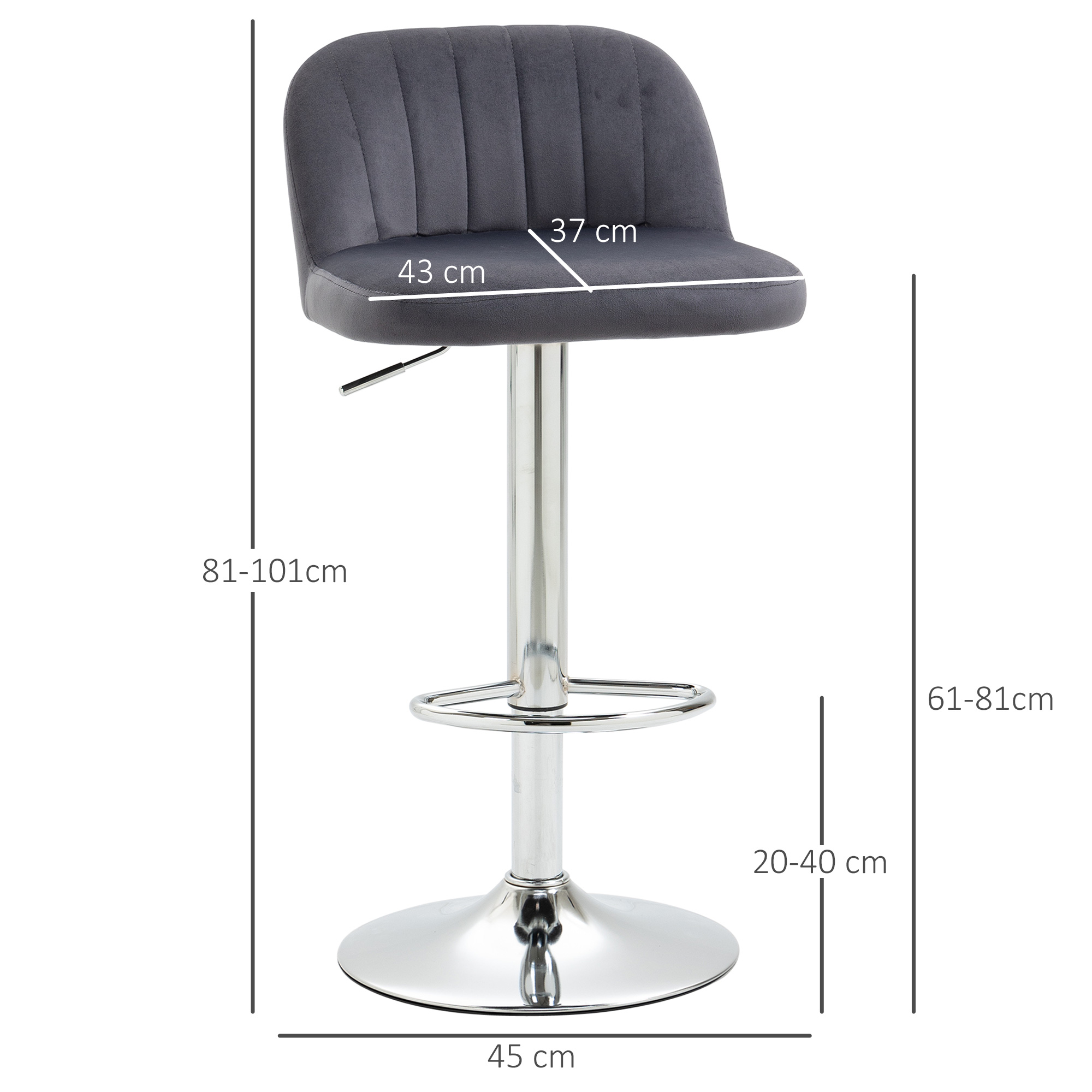 Homcom-Set mit 2 höhen verstellbaren Küchen hockern 43x45x81-101 cm grau