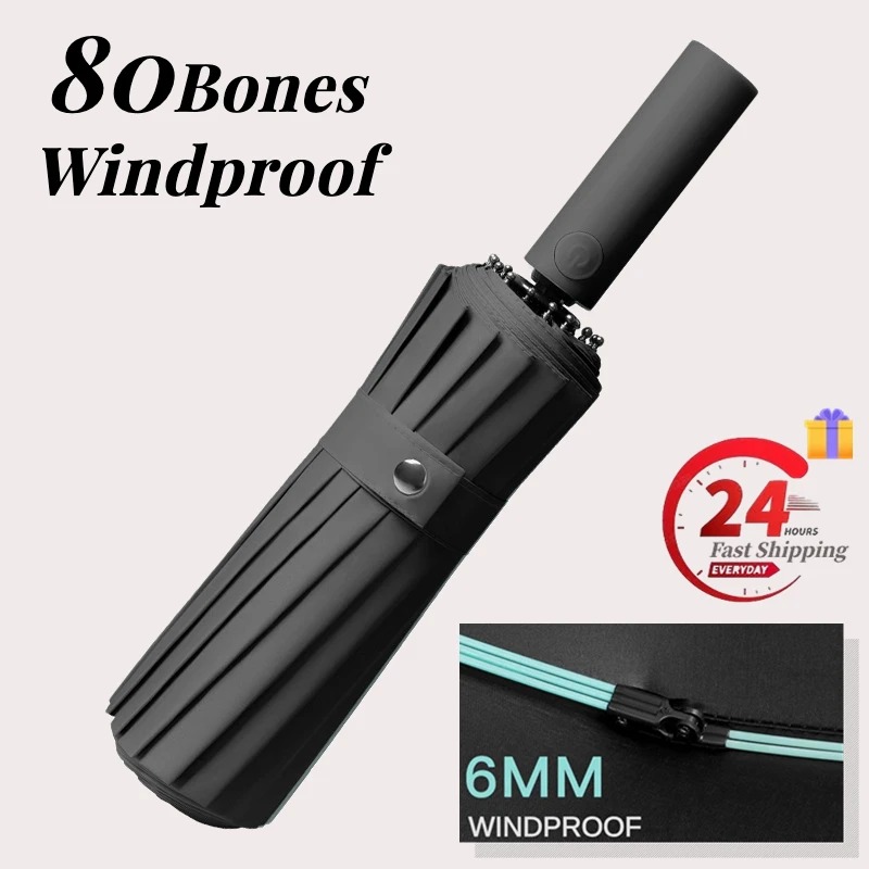 Windproof Automatic Umbrella 80 Reinforced Fiberglass Ribs, Stormproof UV 50+  for Men Women, Compact Folding Sun Rain Umbrellas