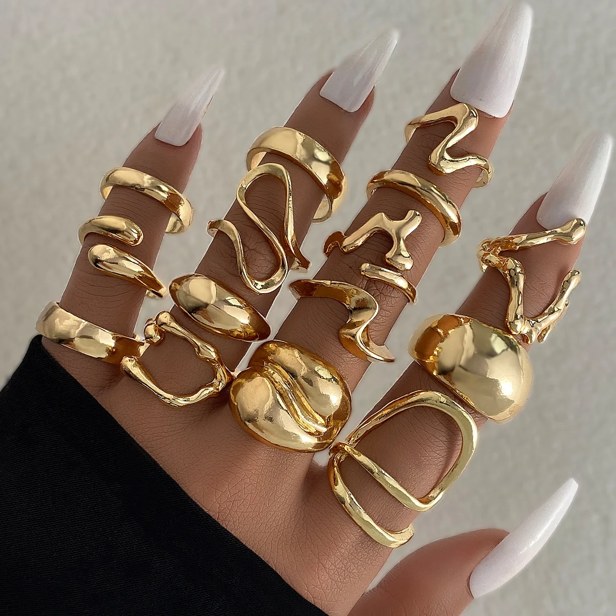 15 unids/set exageradas líneas irregulares de Metal gotas de agua anillos lisos para Mujeres Hombres Punk Retro Boho joyería de moda regalo