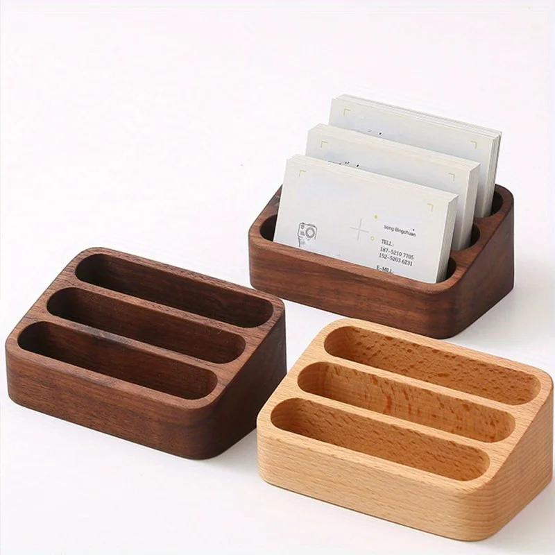 Holz Desktop Visitenkarte Display Stand Memo Halter Aufbewahrungsbox Holz Karten Organizer für Büro